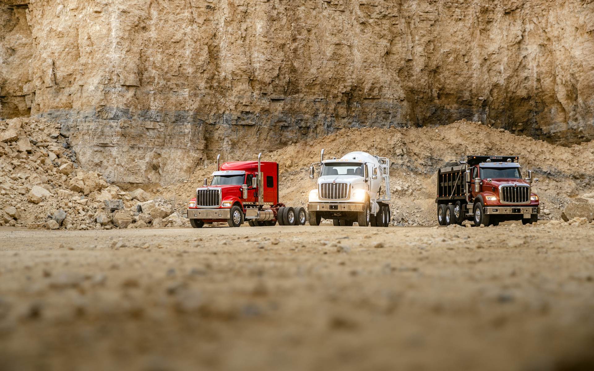 International trucks parked on gravel