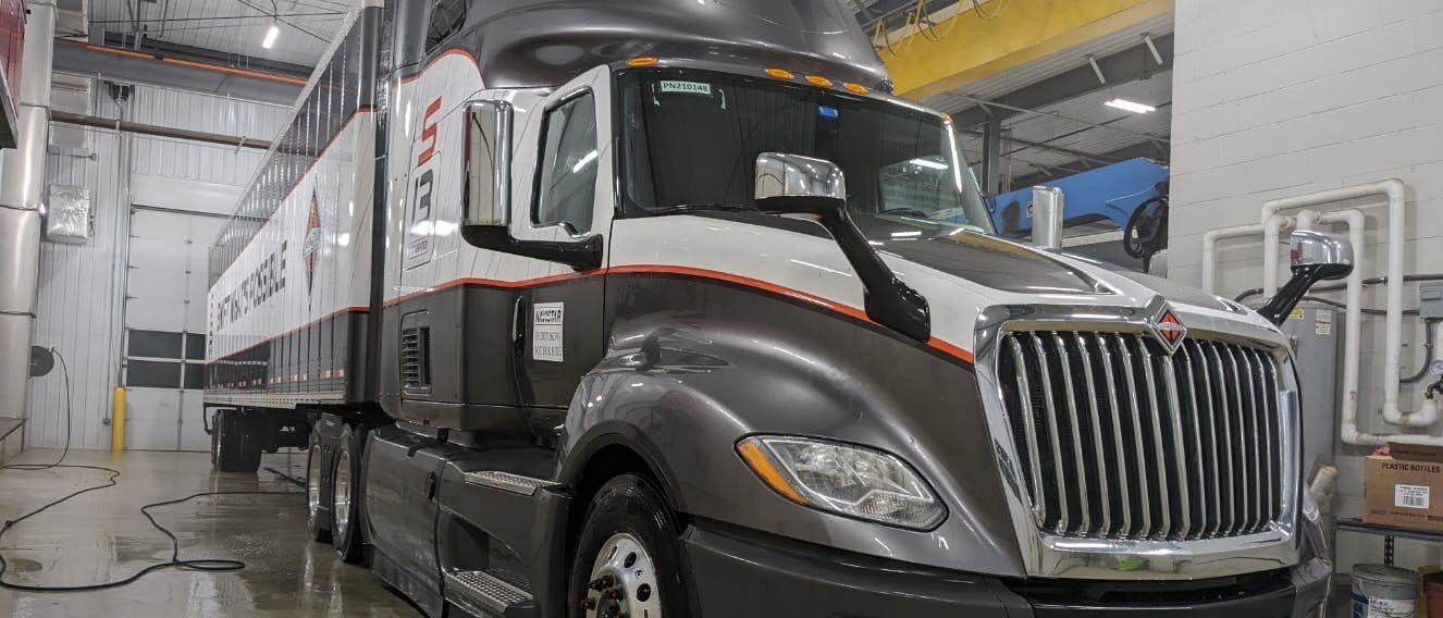 International Truck parked indoors