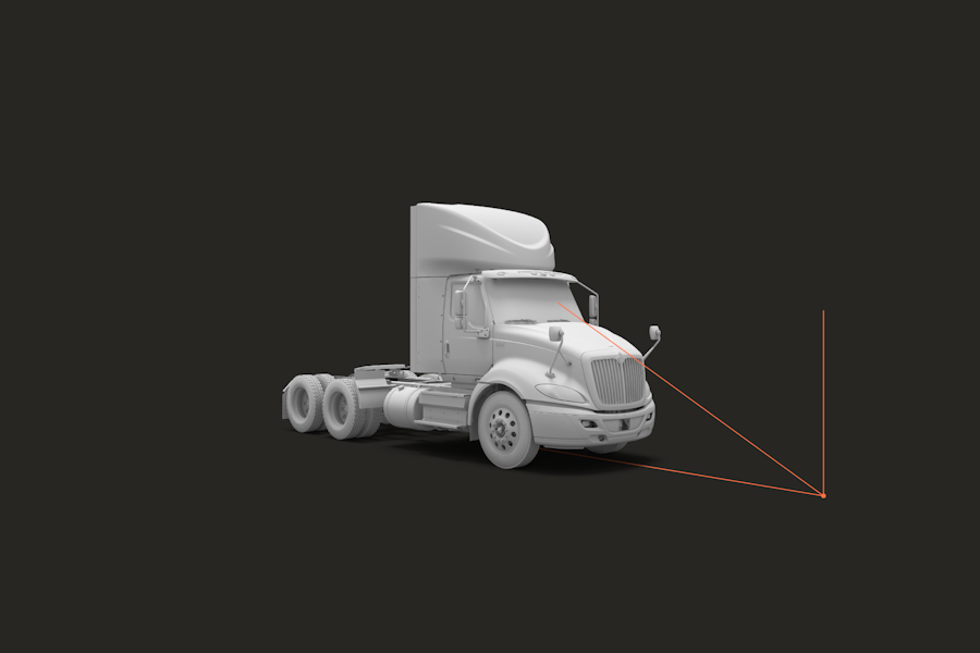 A white semi truck with red lines